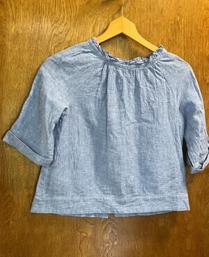Crewcuts Chambray Ruffle-Neck Girl's Top sze 12